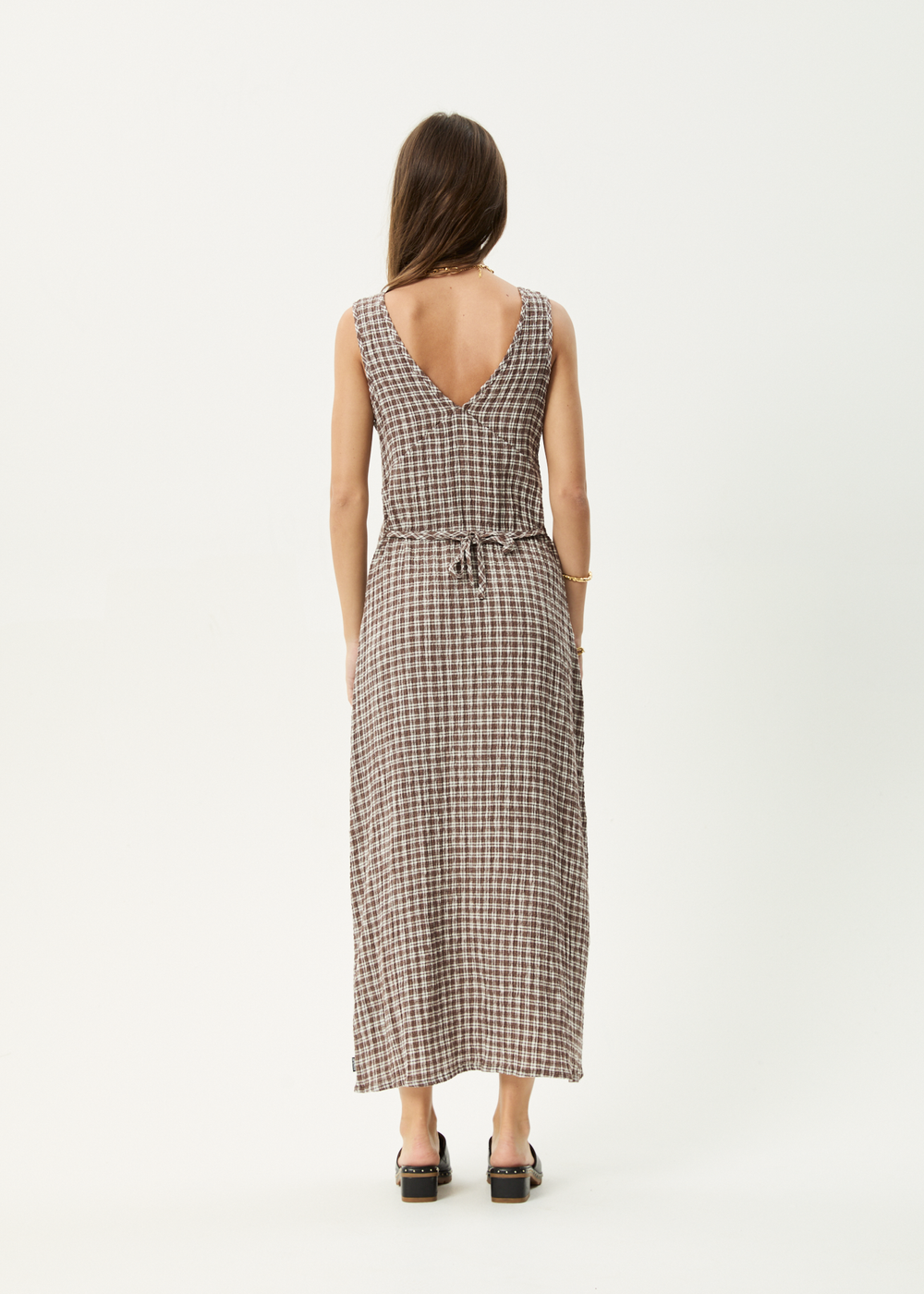 Womens Seersucker Maxi Dress Tully - Base Coffee Check - AFENDS