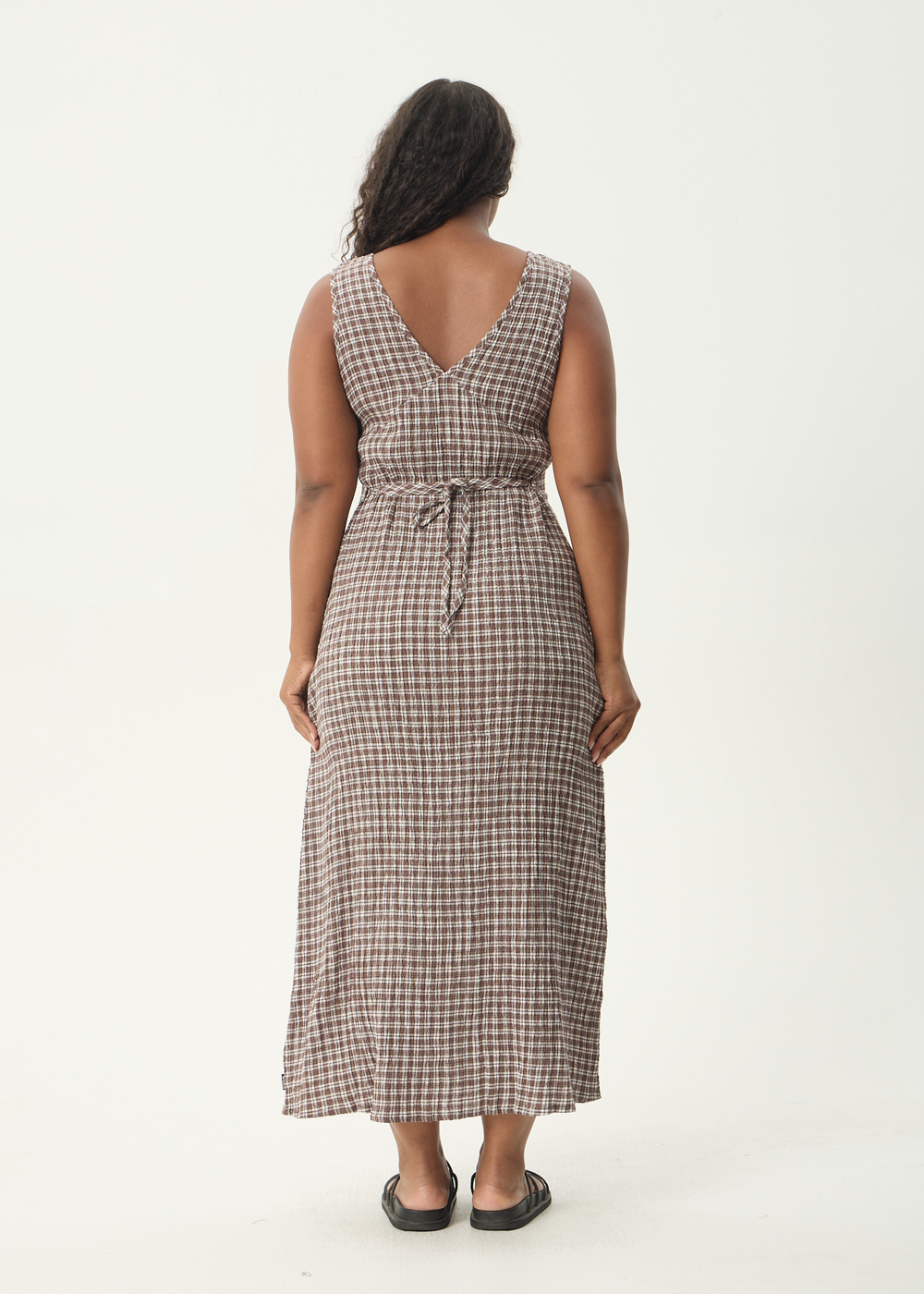 Womens Seersucker Maxi Dress Tully - Base Coffee Check - AFENDS