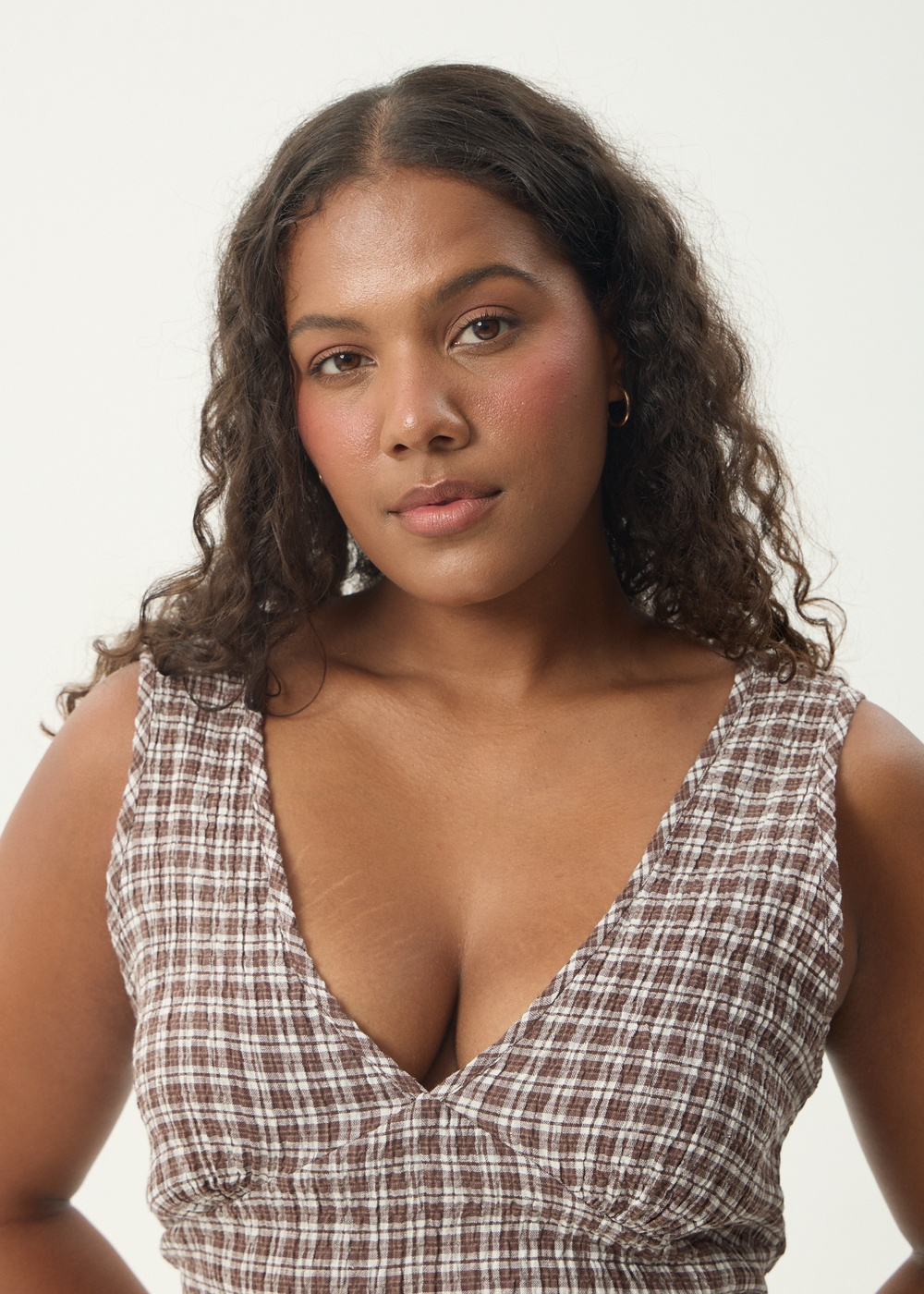 Womens Seersucker Maxi Dress Tully - Base Coffee Check - AFENDS