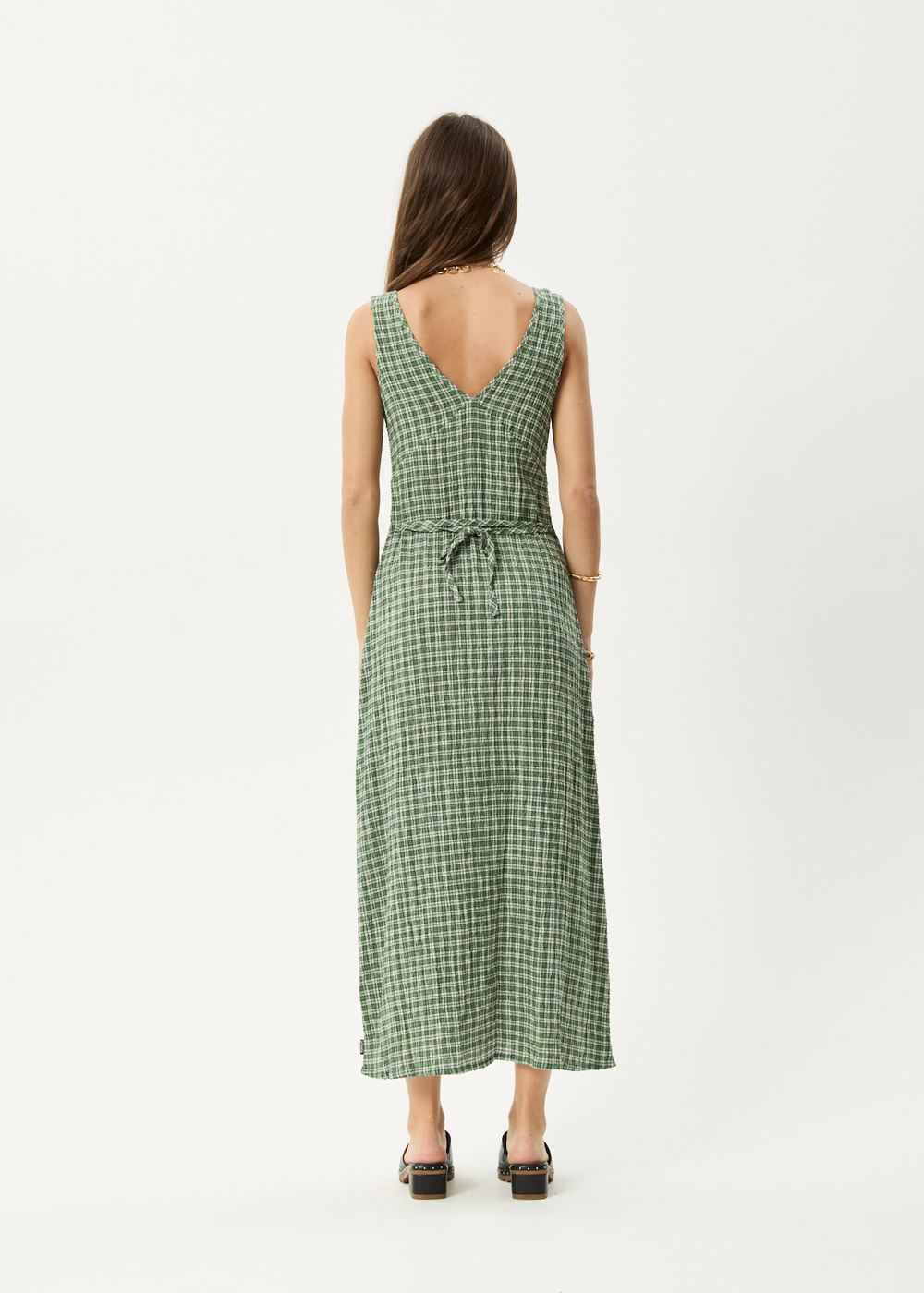 Womens Seersucker Maxi Dress Tully - Base Deep Green Check - AFENDS