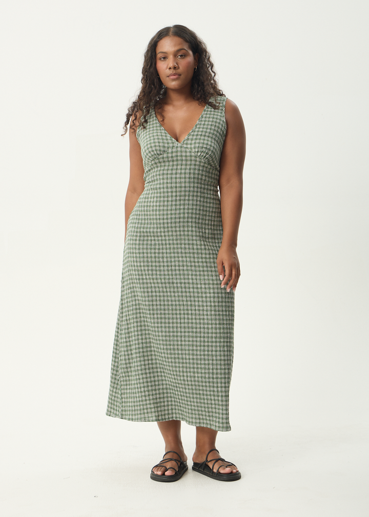 Tully Seersucker Maxi Dress – Deep Green Check