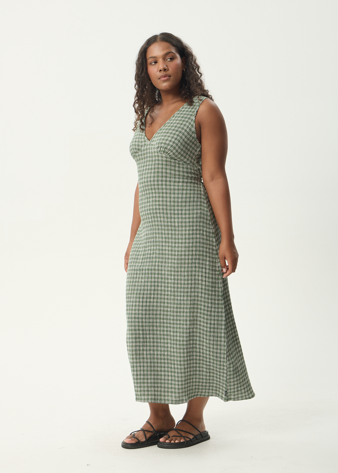 Tully Seersucker Maxi Dress – Deep Green Check