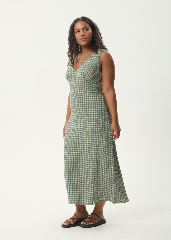 Tully Seersucker Maxi Dress – Deep Green Check