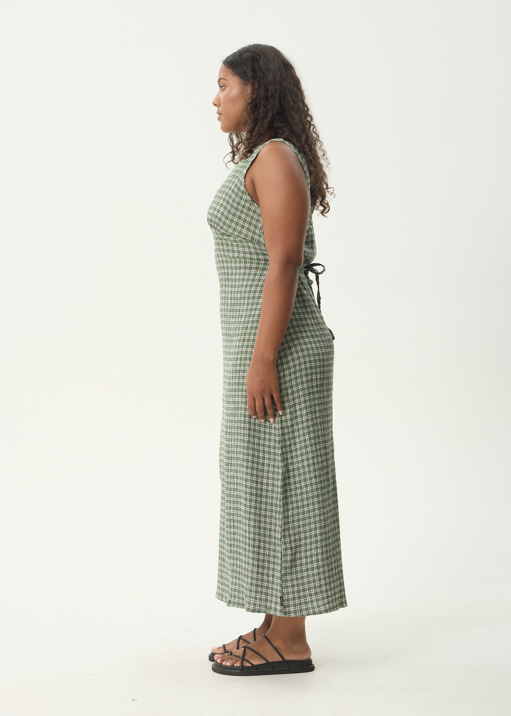 Womens Seersucker Maxi Dress Tully - Base Deep Green Check - AFENDS