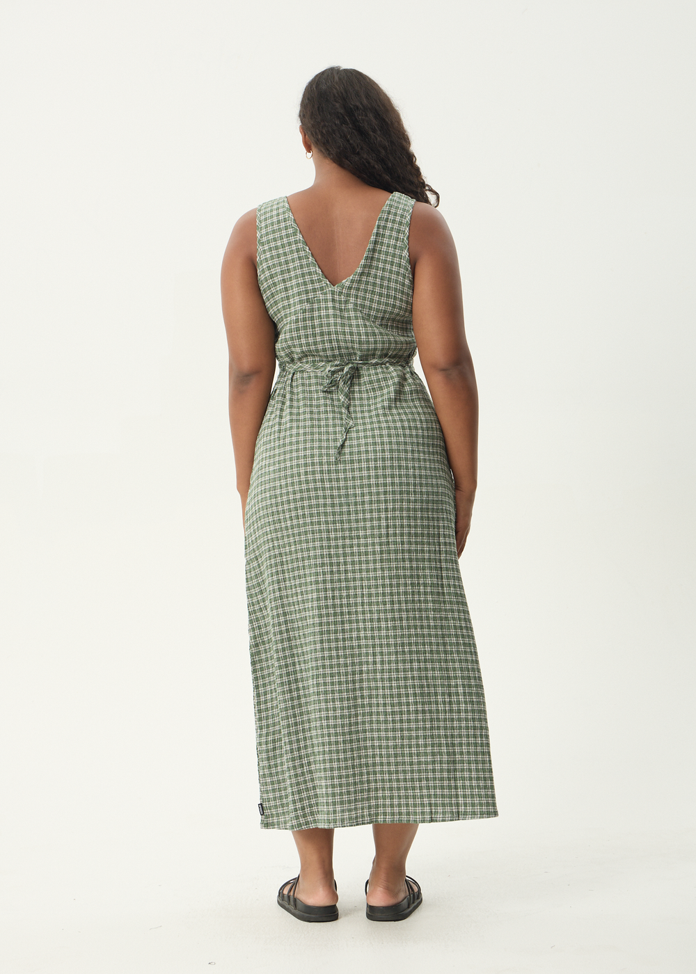 Womens Seersucker Maxi Dress Tully - Base Deep Green Check - AFENDS