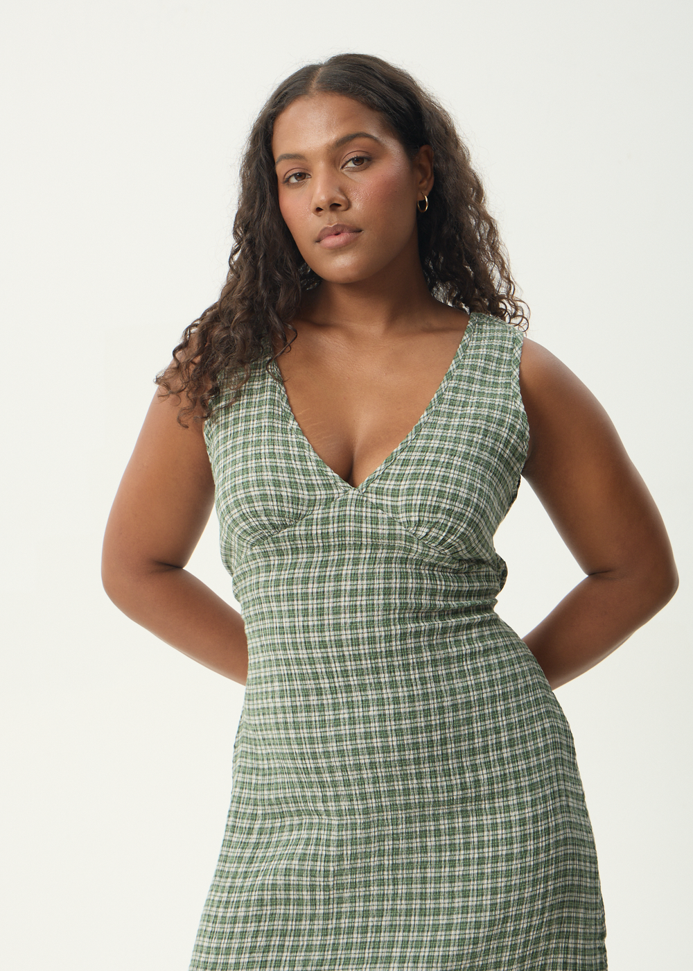 Womens Seersucker Maxi Dress Tully - Base Deep Green Check - AFENDS