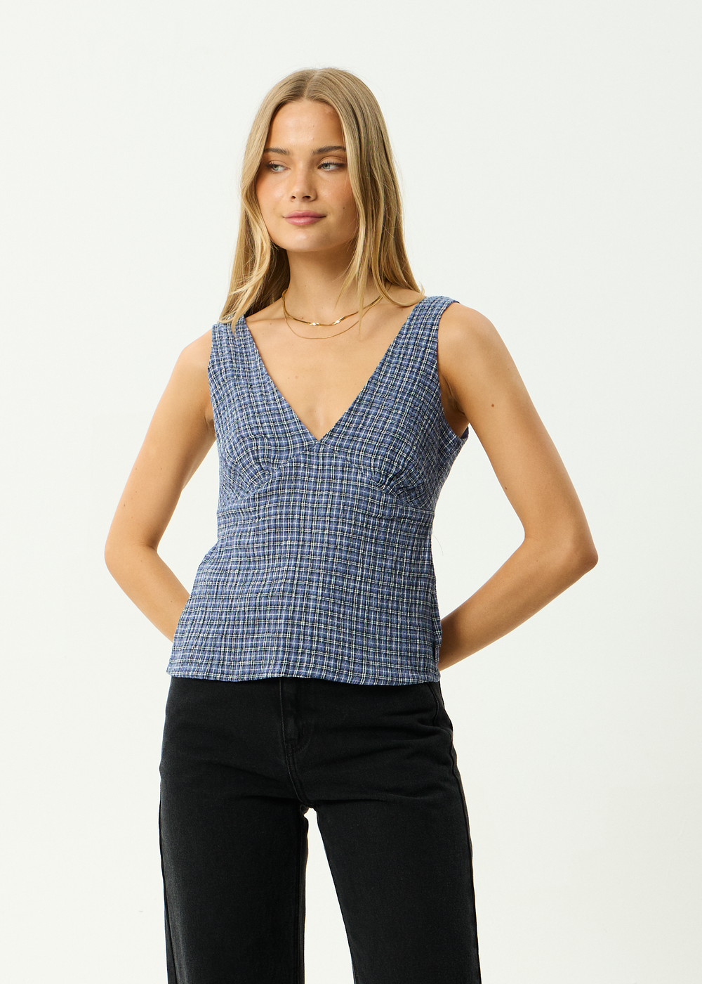 Womens Seersucker Top Giselle - Marlin - AFENDS