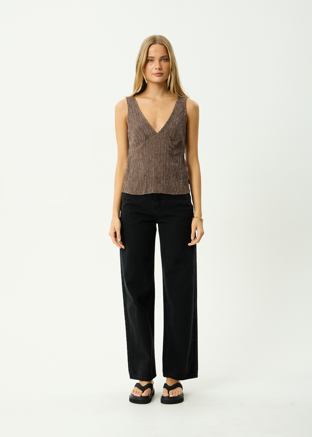 Womens Seersucker Top Giselle - Coffee - AFENDS