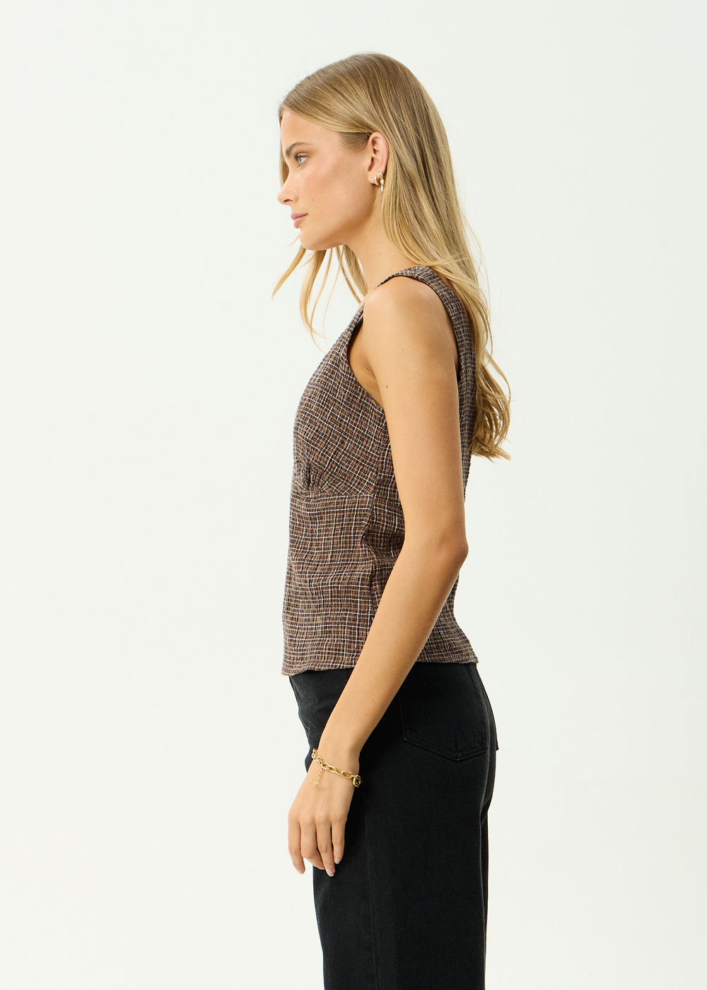 Womens Seersucker Top Giselle - Coffee - AFENDS