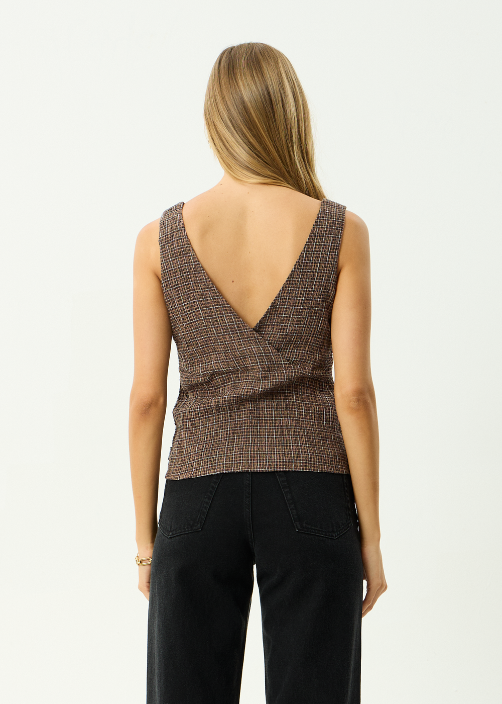 Womens Seersucker Top Giselle - Coffee - AFENDS