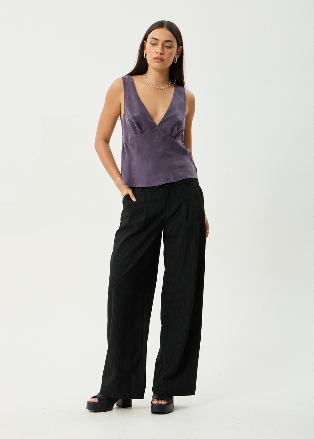 Womens Cupro Sleeveless Top Giselle - Aubergine - AFENDS
