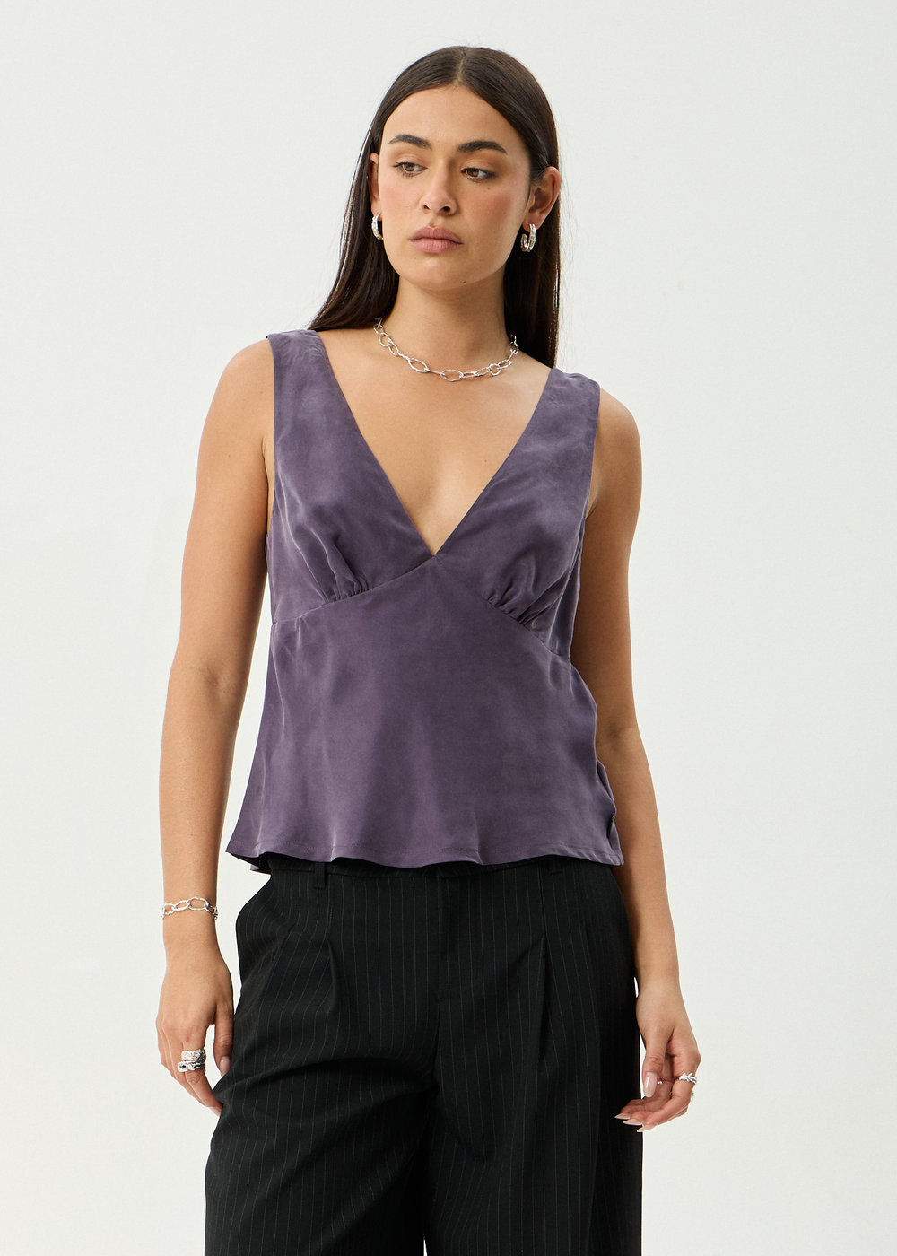 Womens Cupro Sleeveless Top Giselle - Aubergine - AFENDS