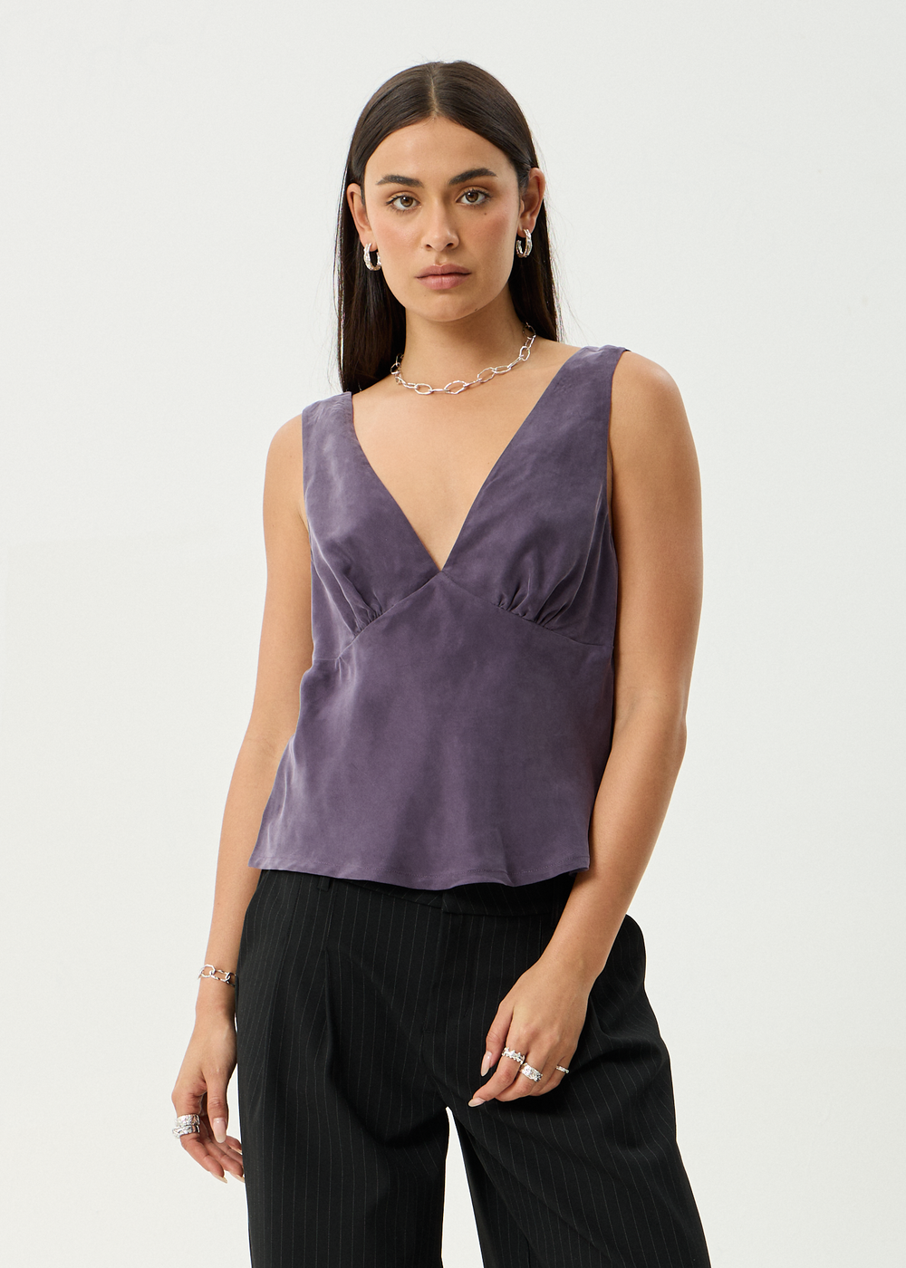Womens Cupro Sleeveless Top Giselle - Aubergine - AFENDS