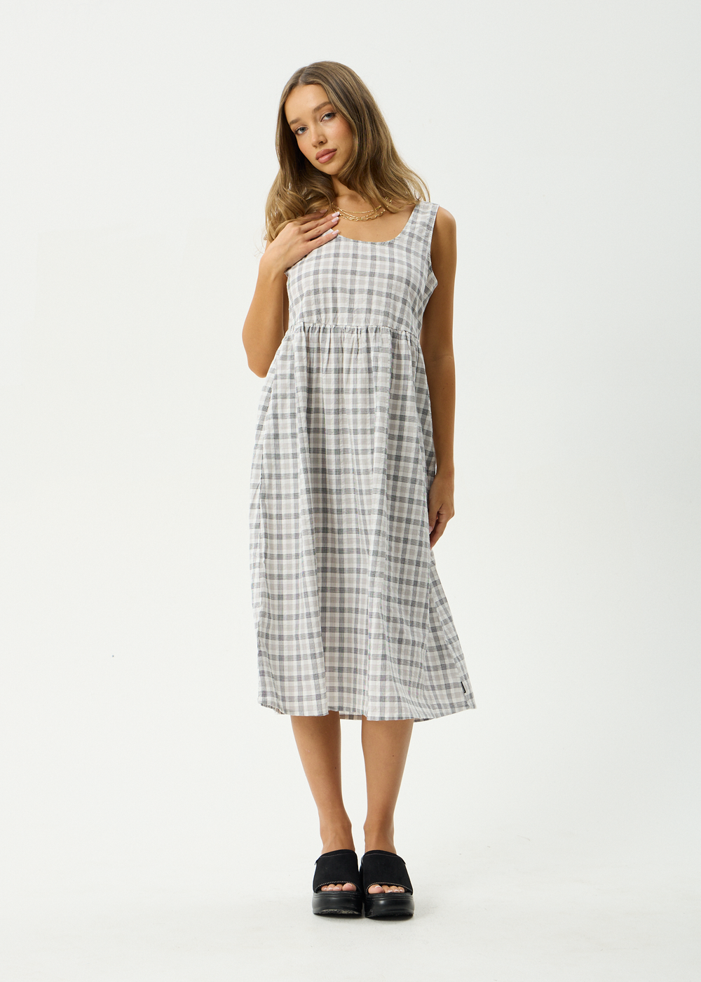 Womens Seersucker Midi Dress Leo - Black / White - AFENDS