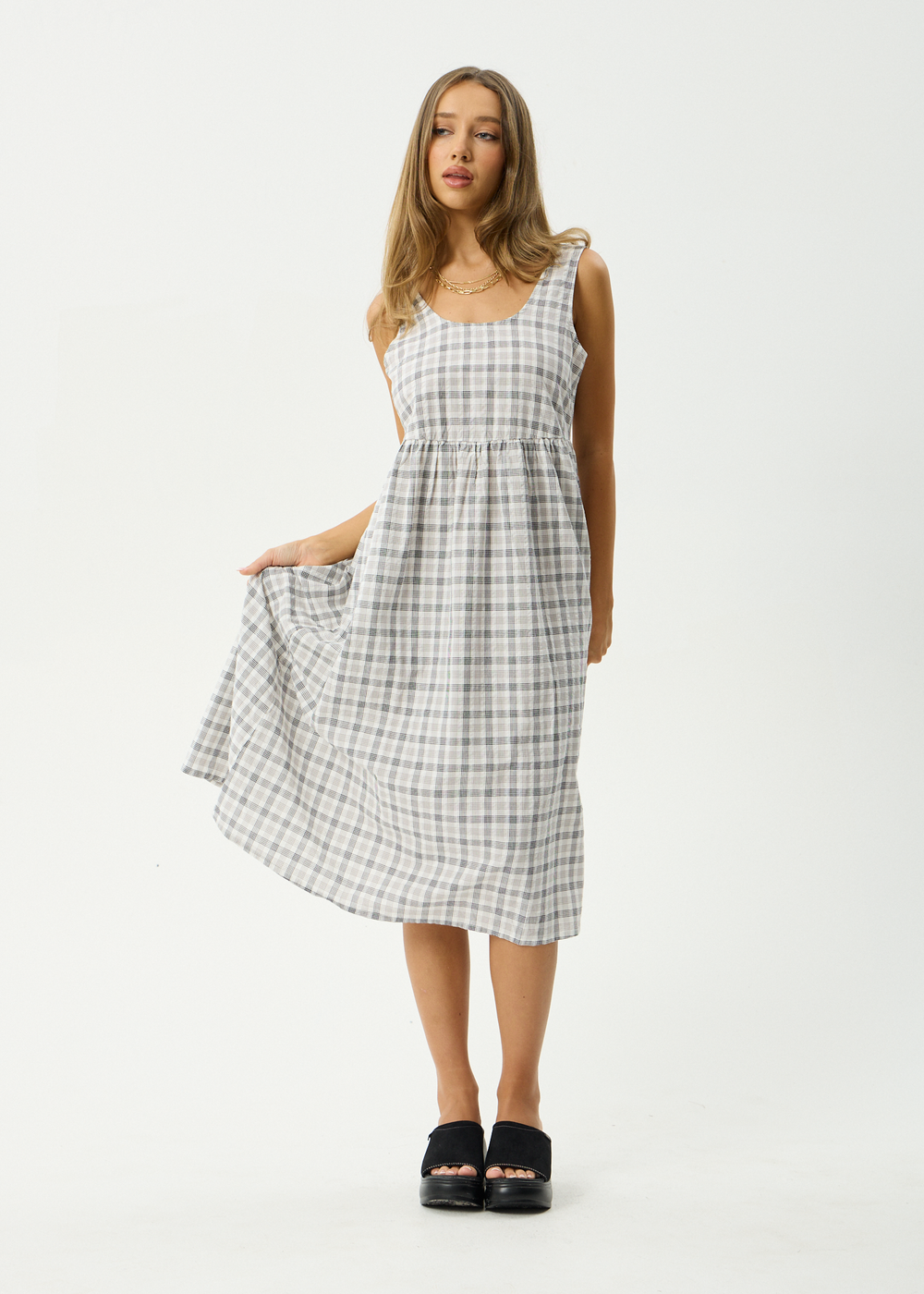 Womens Seersucker Midi Dress Leo - Black / White - AFENDS