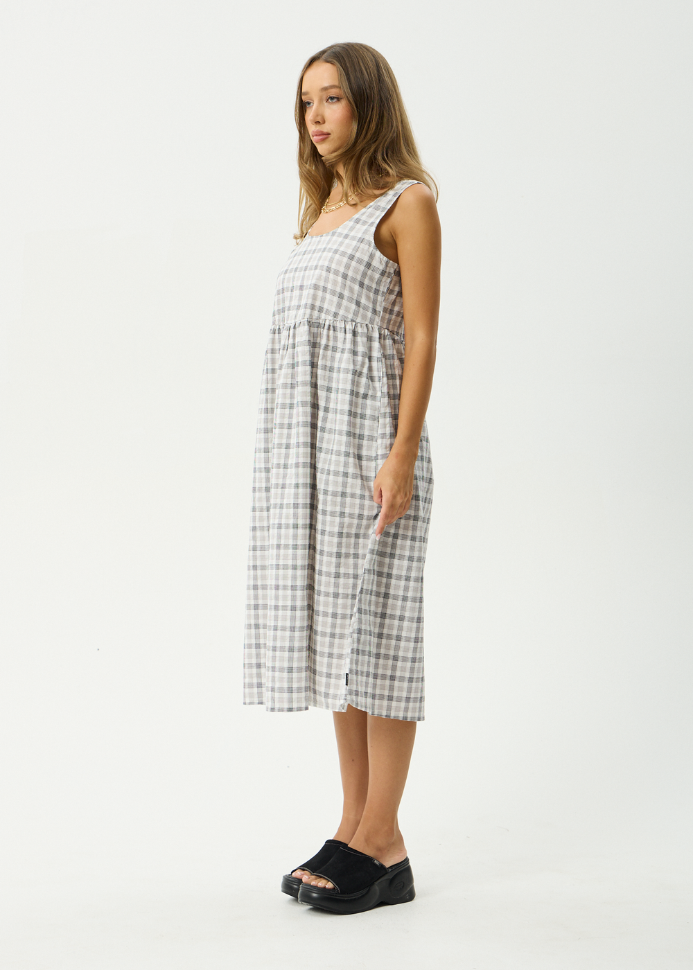 Womens Seersucker Midi Dress Leo - Black / White - AFENDS