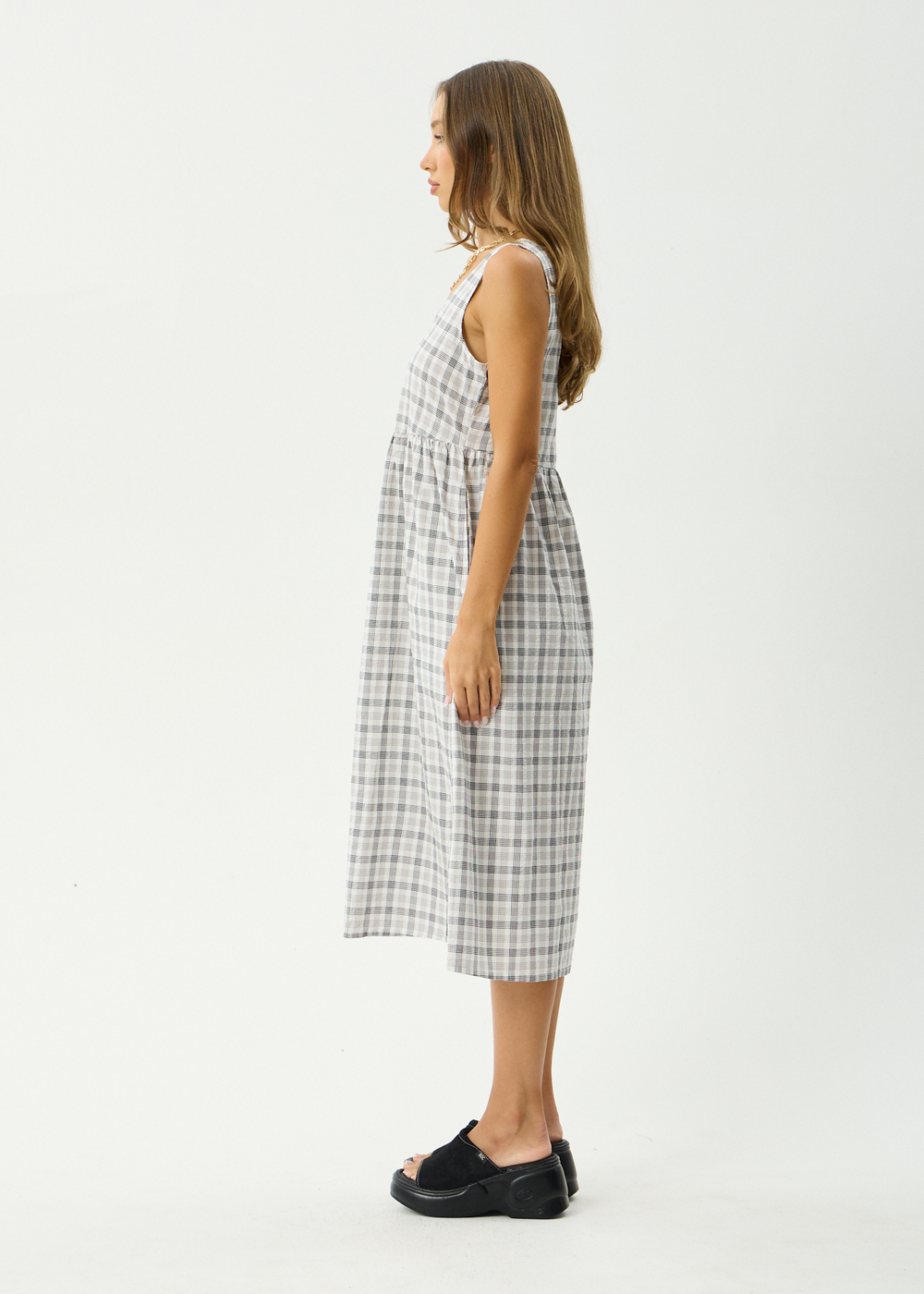 Womens Seersucker Midi Dress Leo - Black / White - AFENDS