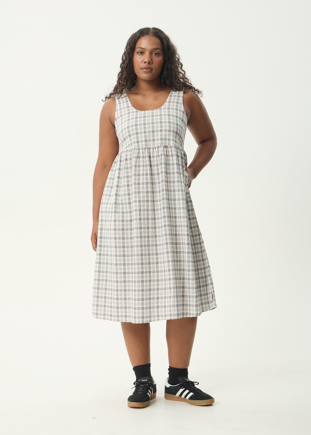 Womens Seersucker Midi Dress Leo - Black / White - AFENDS