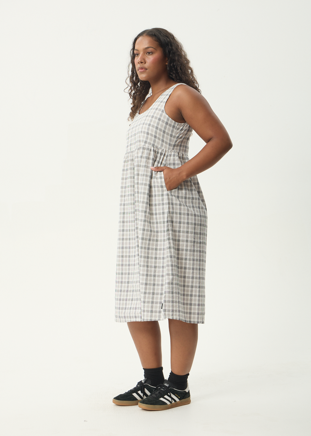 Womens Seersucker Midi Dress Leo - Black / White - AFENDS