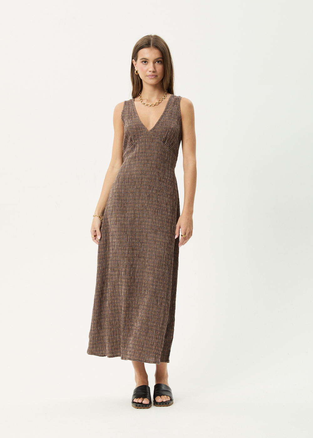 Womens Seersucker Maxi Dress Tully - Hometown Coffee - AFENDS