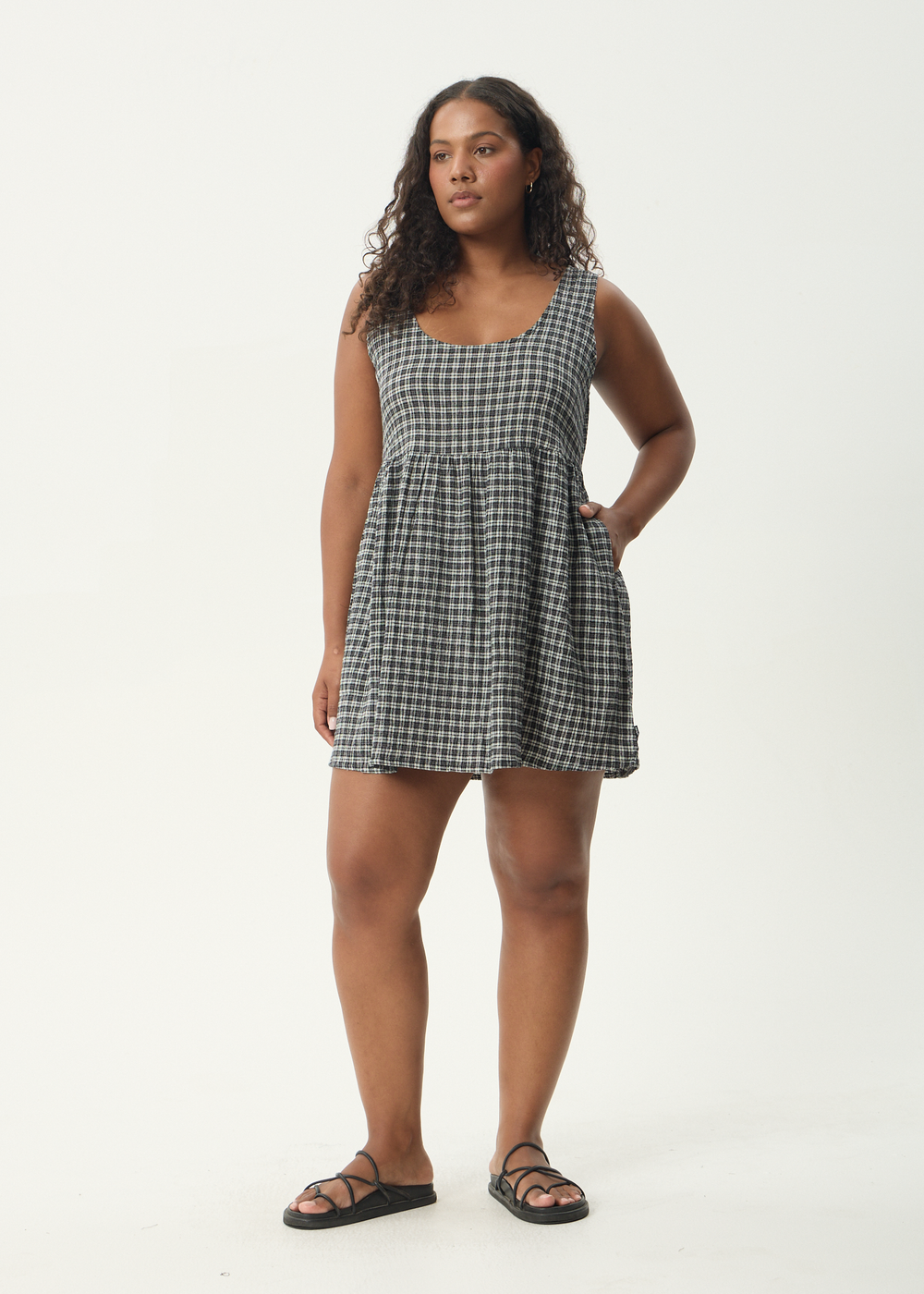 Womens Seersucker Mini Dress Jesse - Steel Check - AFENDS