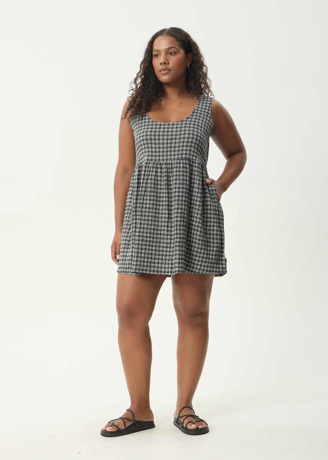 Jesse Seersucker Mini Dress – Steel Check