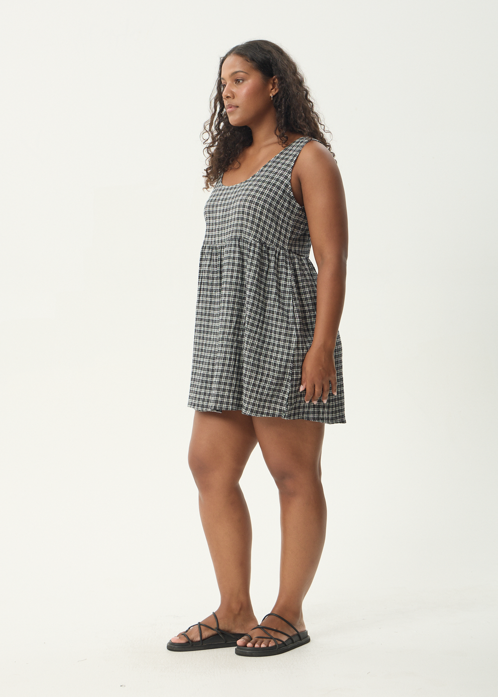 Womens Seersucker Mini Dress Jesse - Steel Check - AFENDS