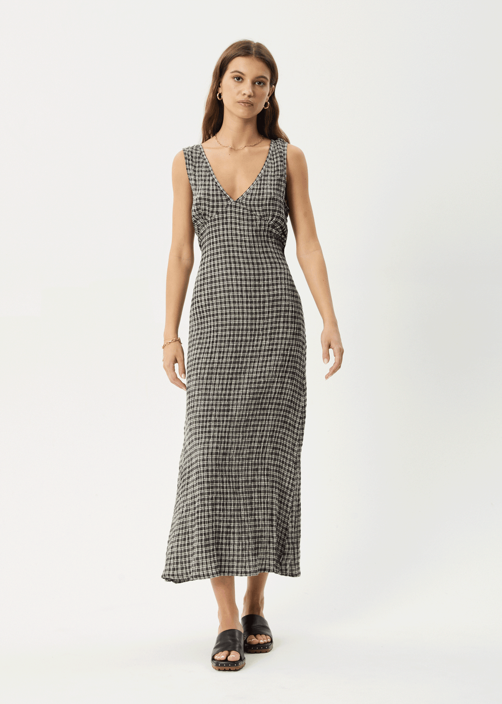 Womens Seersucker Maxi Dress Tully - Asta Steel Check - AFENDS