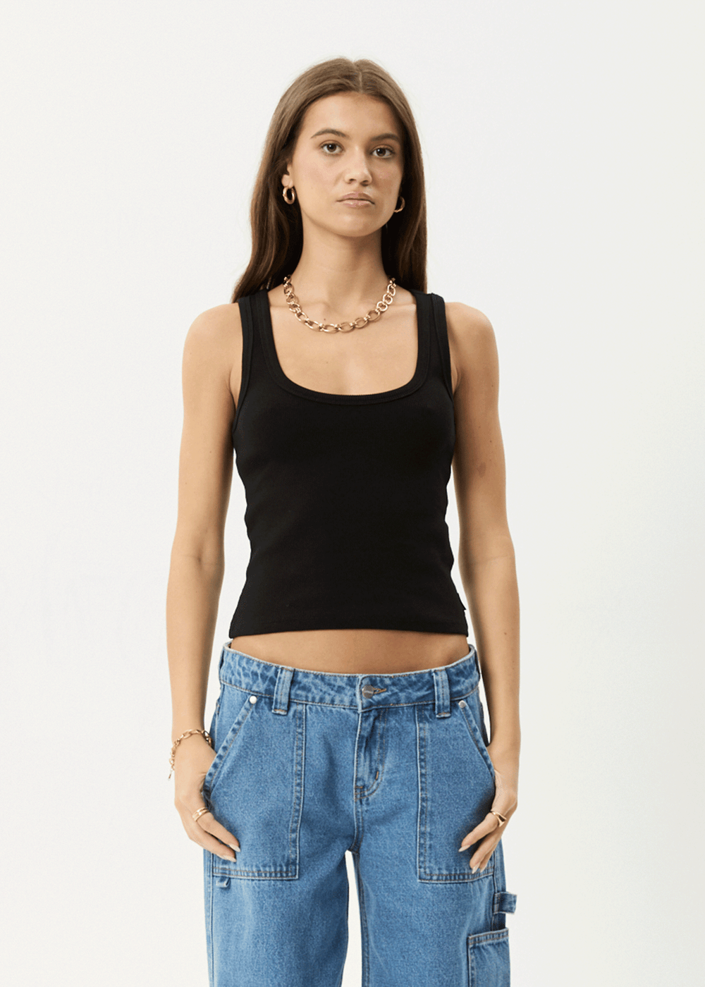 Womens Rib Singlet Layden - Black - AFENDS