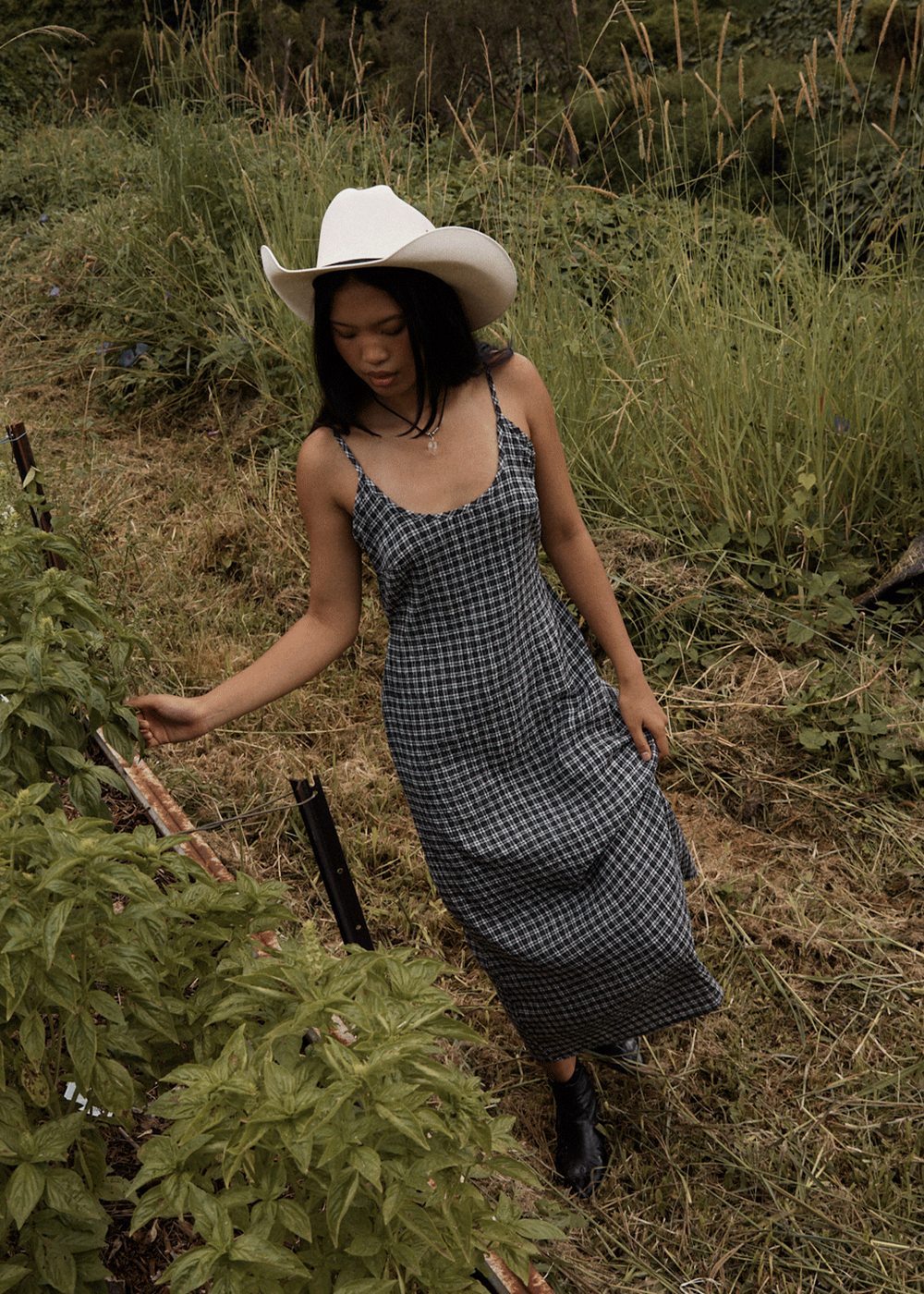 Womens Seersucker Midi Dress Rumi - Steel Check - AFENDS