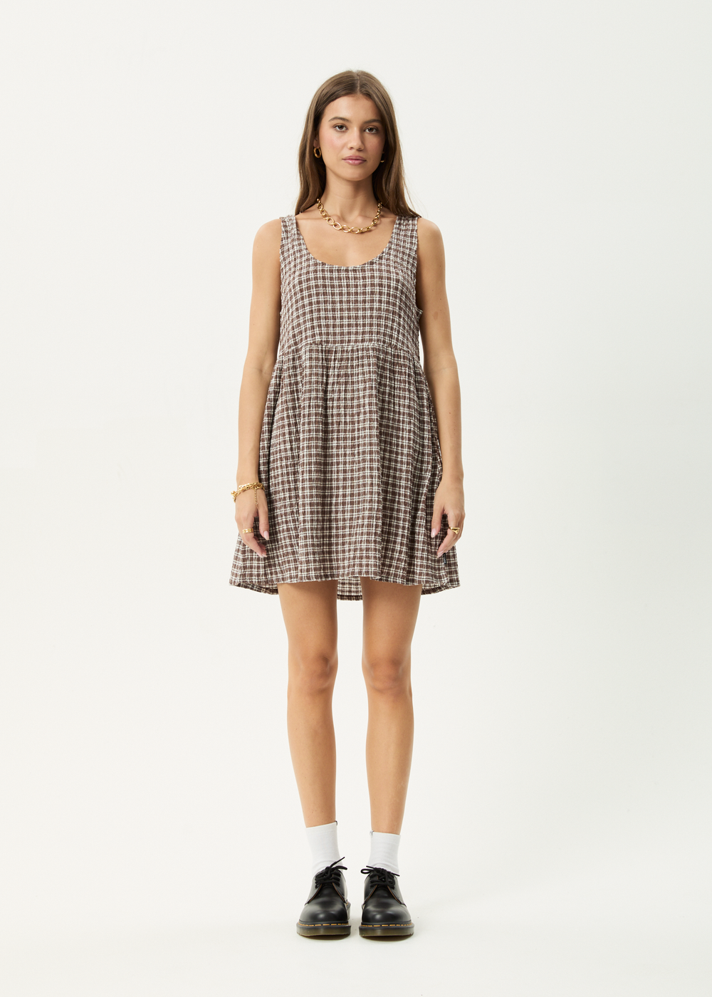 Womens Seersucker Mini Dress Jesse - Coffee Check - AFENDS