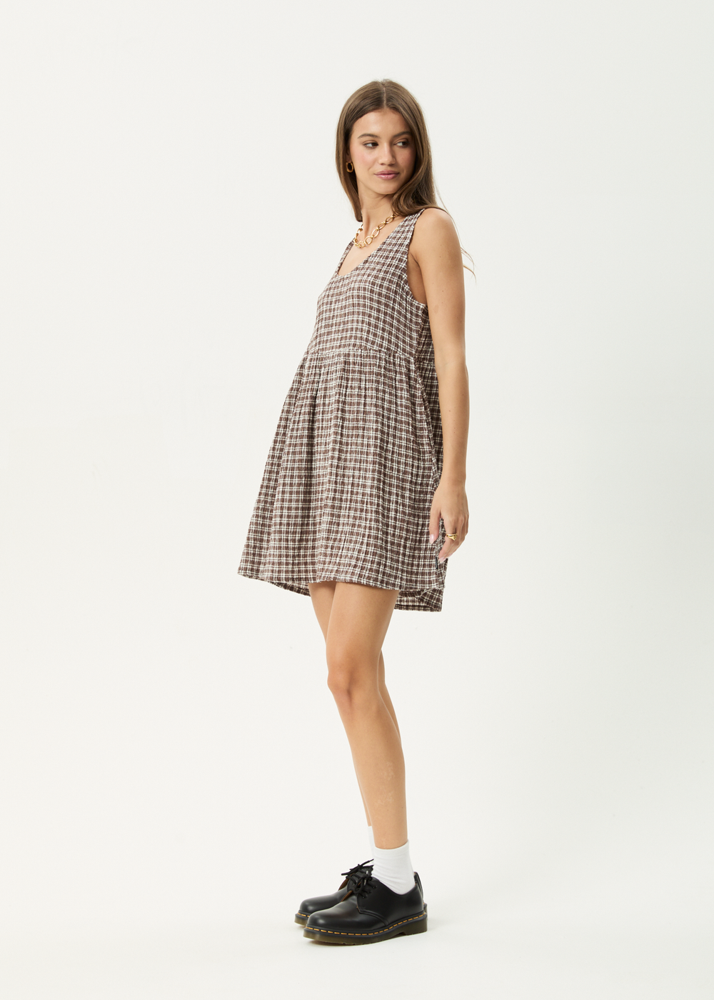 Womens Seersucker Mini Dress Jesse - Coffee Check - AFENDS