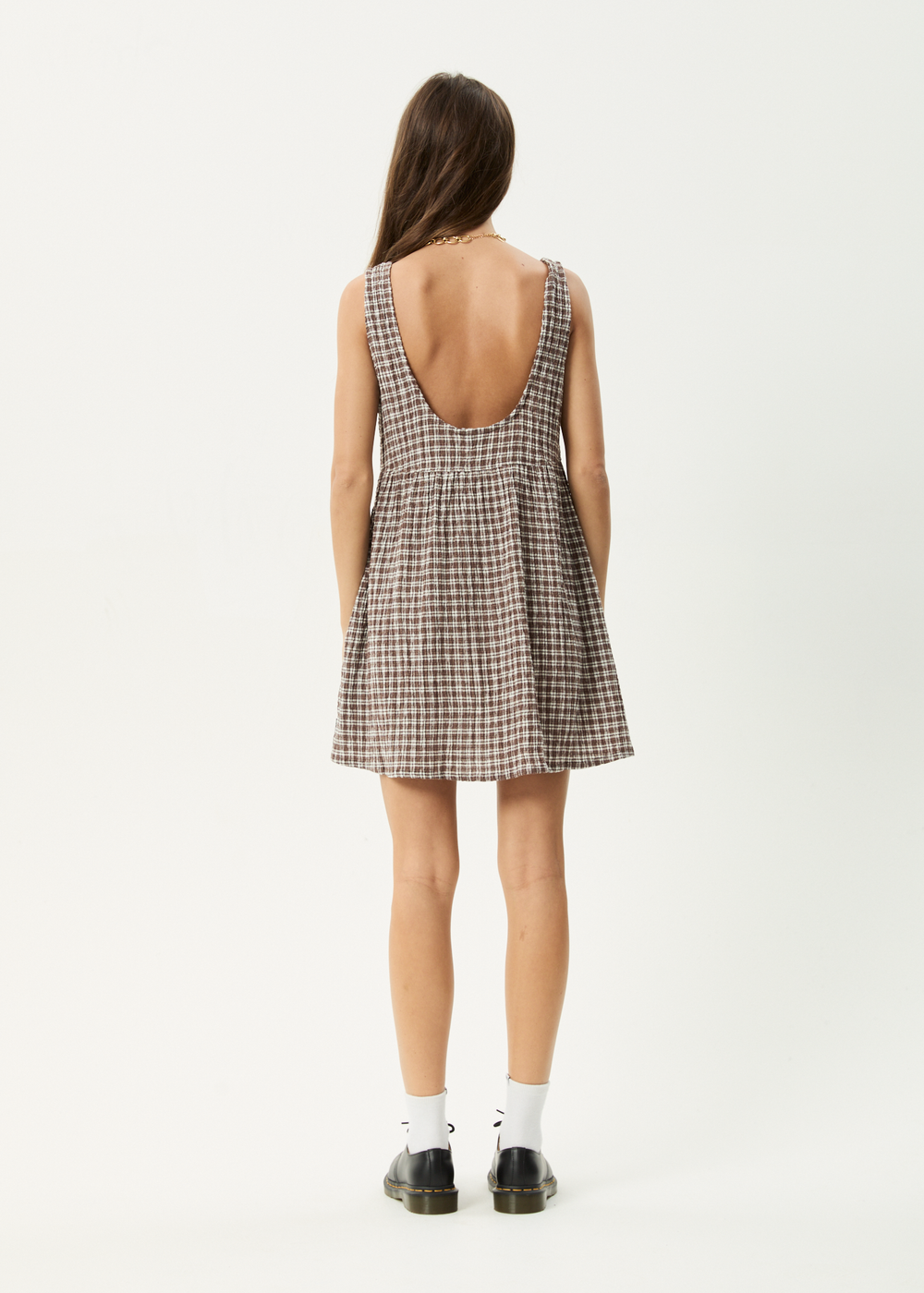 Womens Seersucker Mini Dress Jesse - Coffee Check - AFENDS
