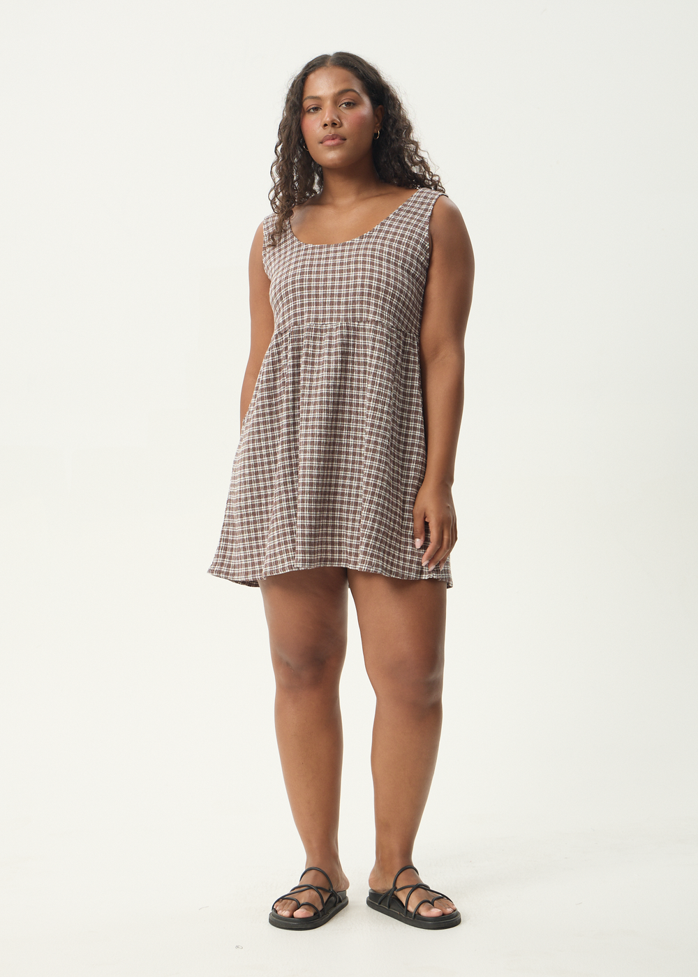 Womens Seersucker Mini Dress Jesse - Coffee Check - AFENDS