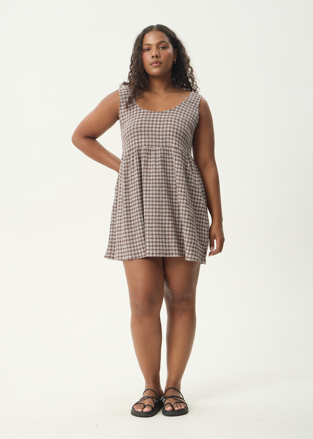 Womens Seersucker Mini Dress Jesse - Coffee Check - AFENDS