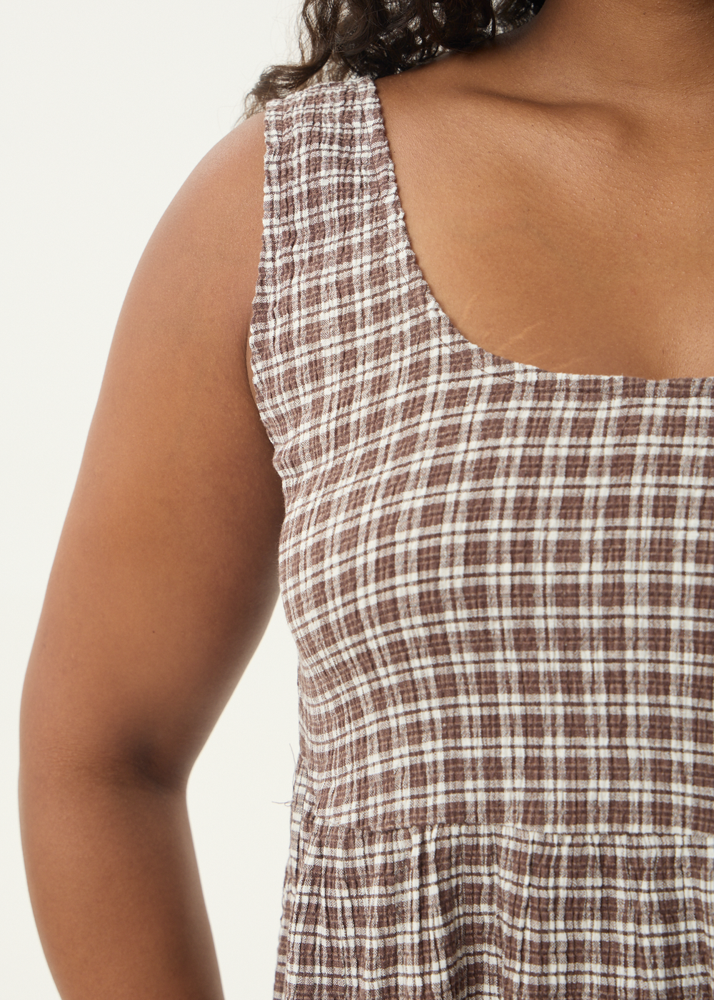 Womens Seersucker Mini Dress Jesse - Coffee Check - AFENDS