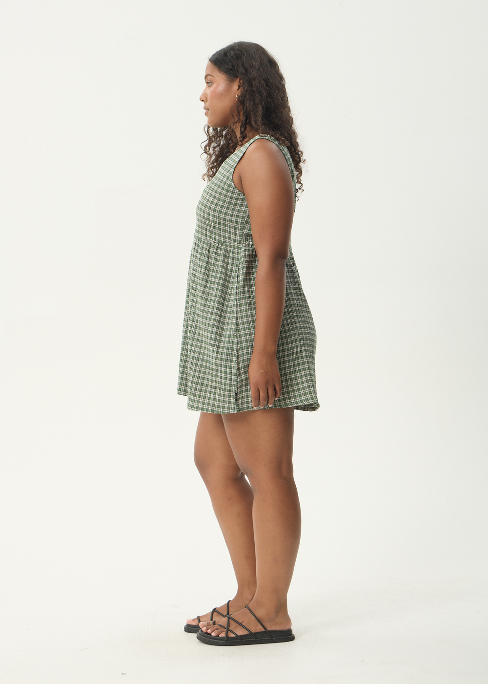 Womens Seersucker Mini Dress Jesse - Deep Green Check - AFENDS