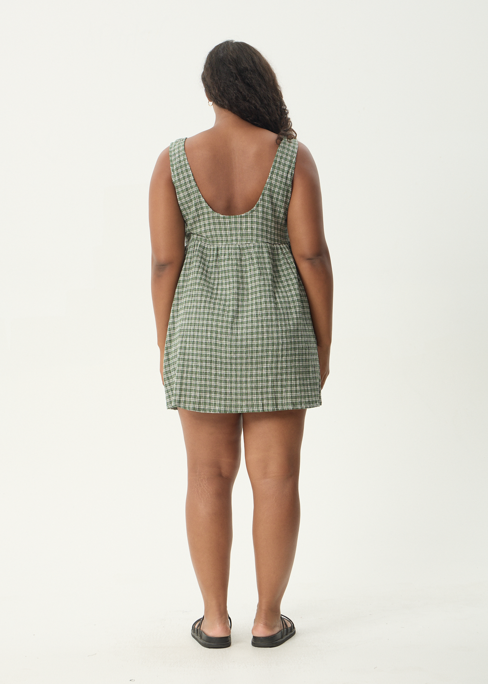Womens Seersucker Mini Dress Jesse - Deep Green Check - AFENDS