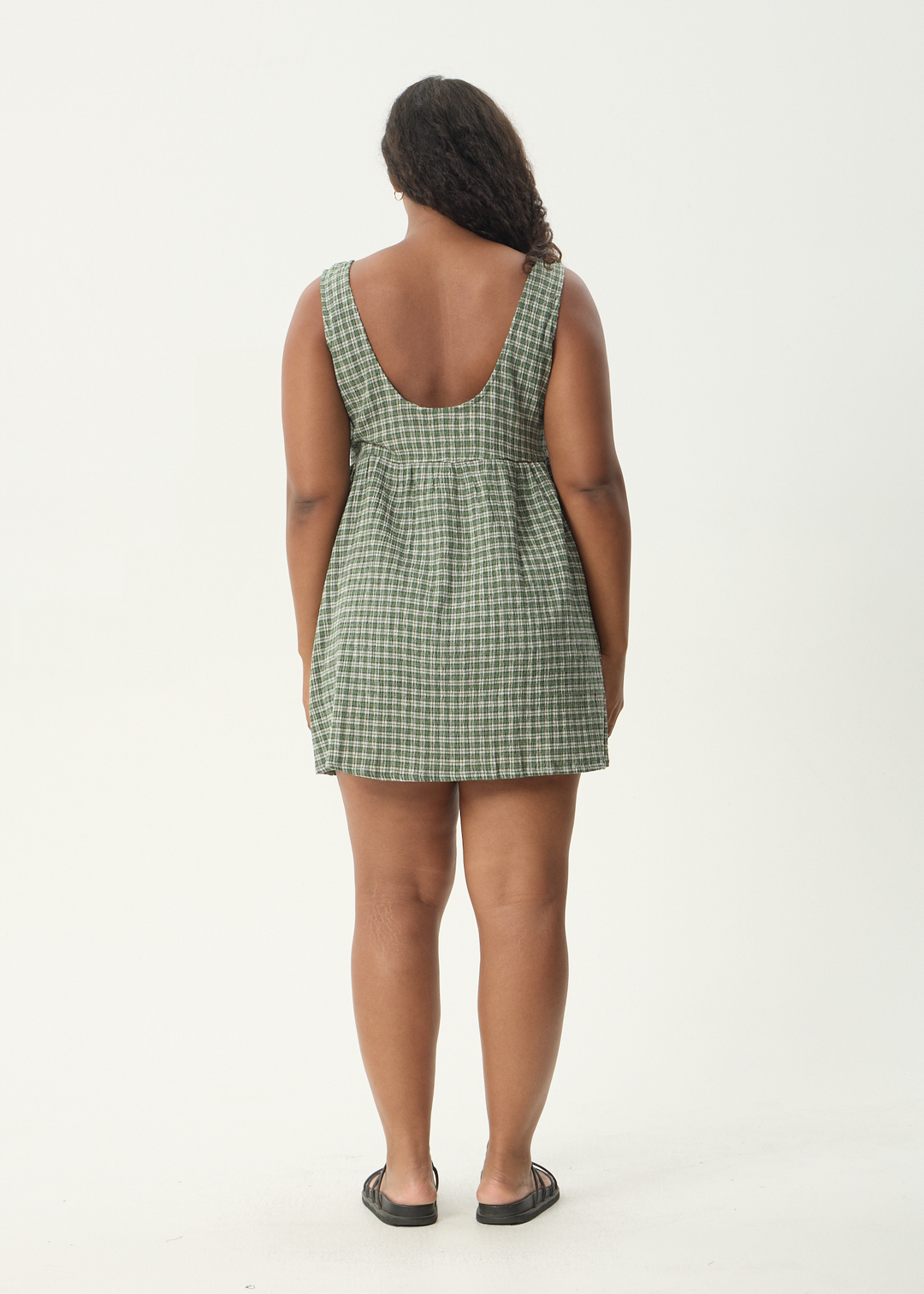 Jesse Seersucker Mini Dress – Deep Green Check