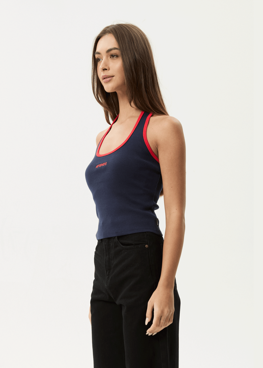 Womens Rib Halter Basis - Navy / tomato - AFENDS