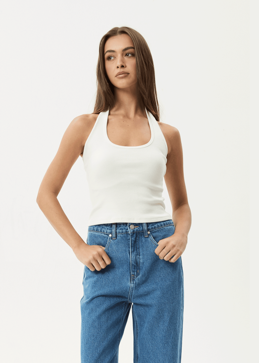 Womens Rib Halter Basis - White - AFENDS
