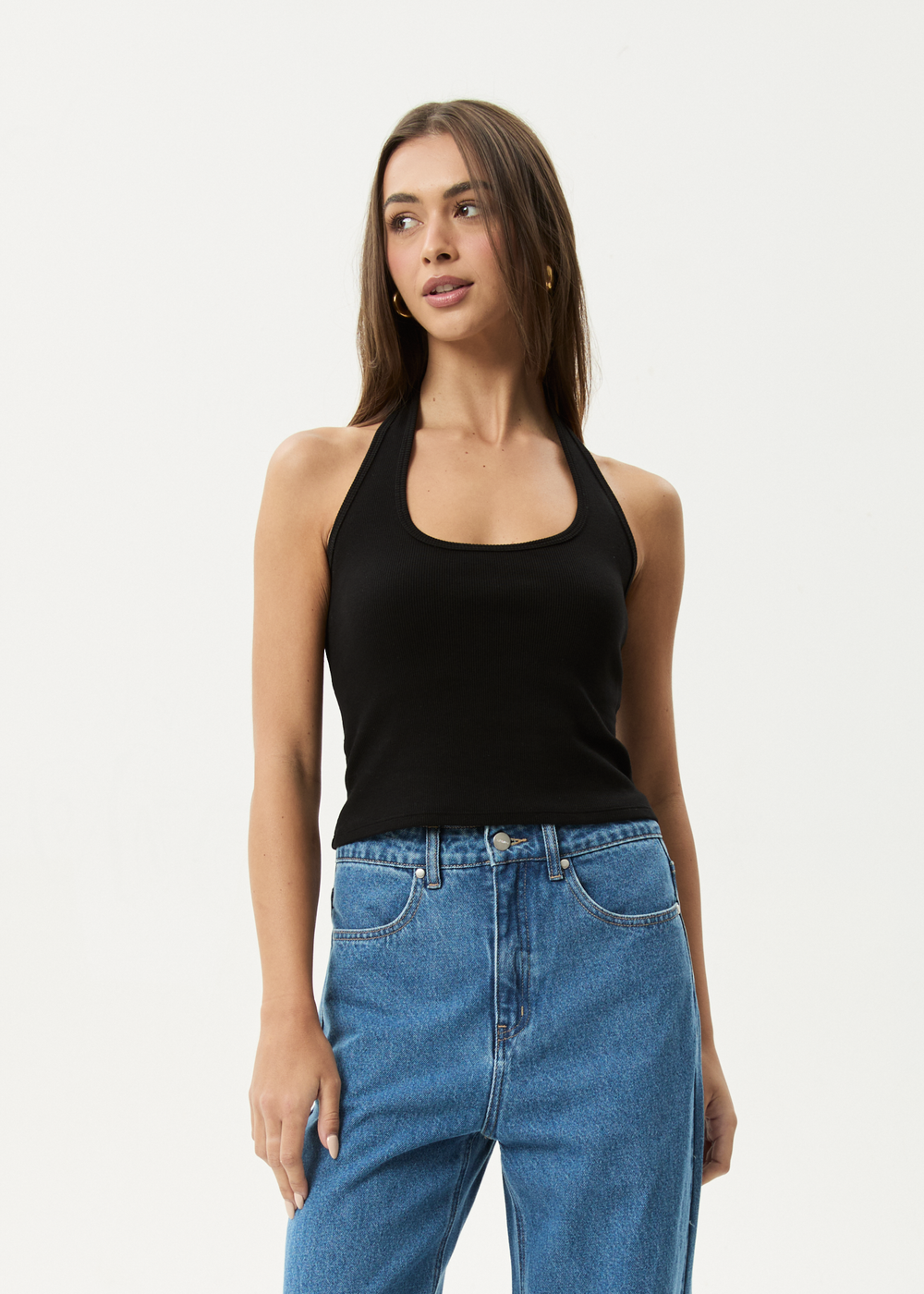 Womens Rib Halter Basis - Black - AFENDS