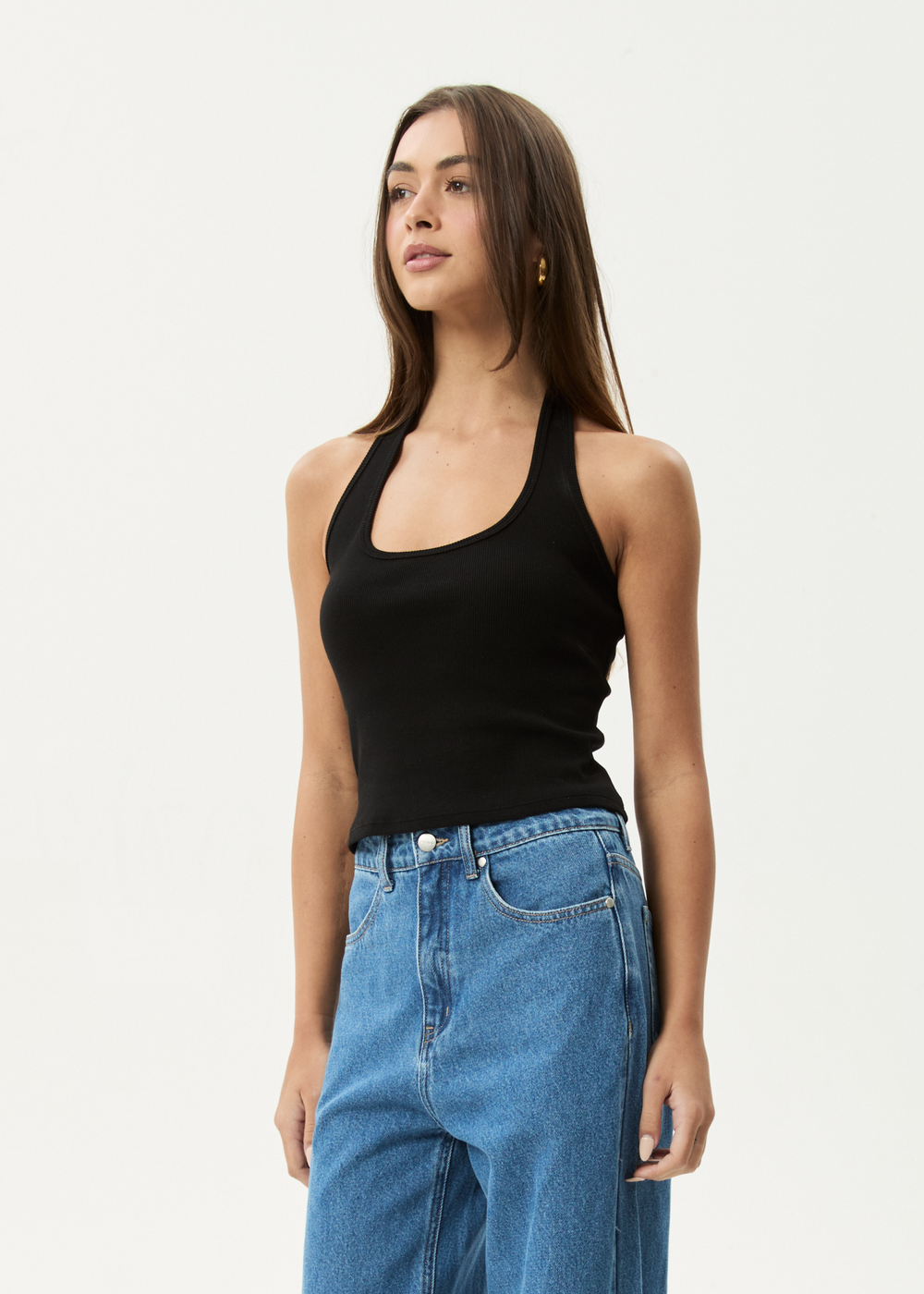 Womens Rib Halter Basis - Black - AFENDS