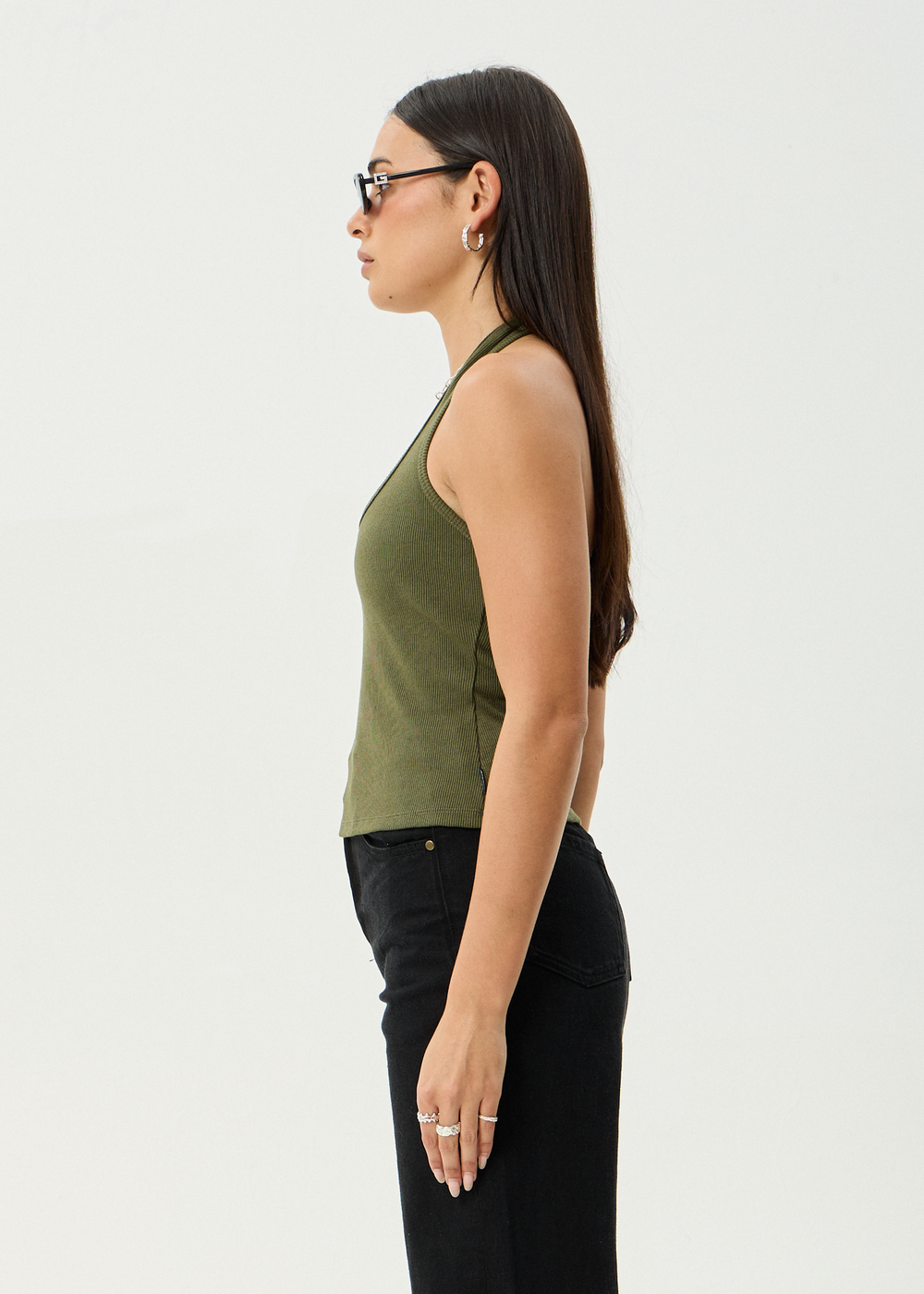 Womens Rib Halter Basis - Deep Olive - AFENDS