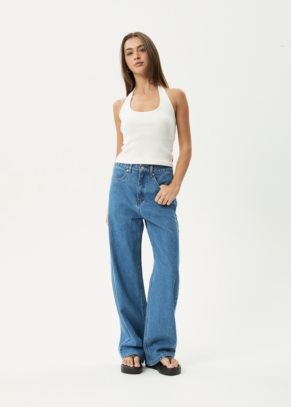 Womens Rib Halter Basis - White - AFENDS