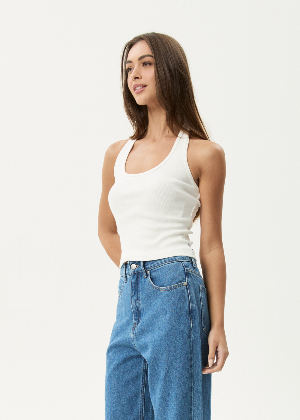 Womens Rib Halter Basis - White - AFENDS