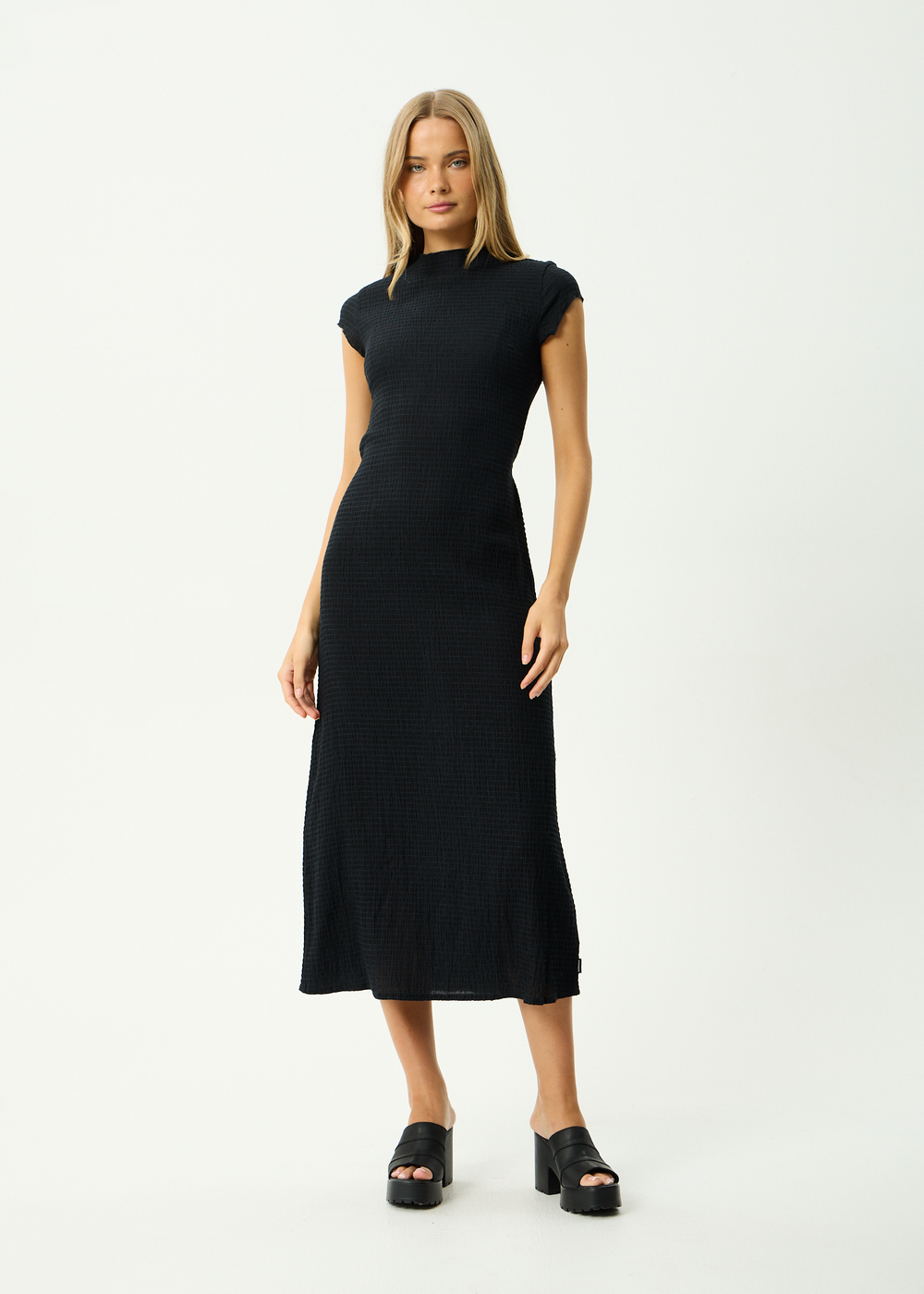 Womens Seersucker Midi Dress Elodie - Black - AFENDS