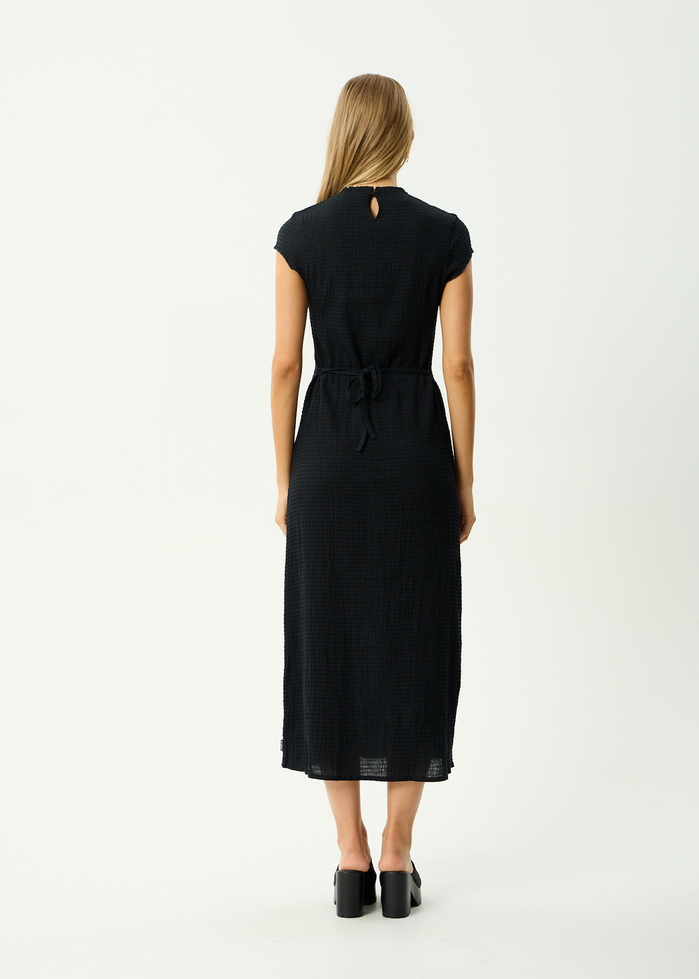 Womens Seersucker Midi Dress Elodie - Black - AFENDS