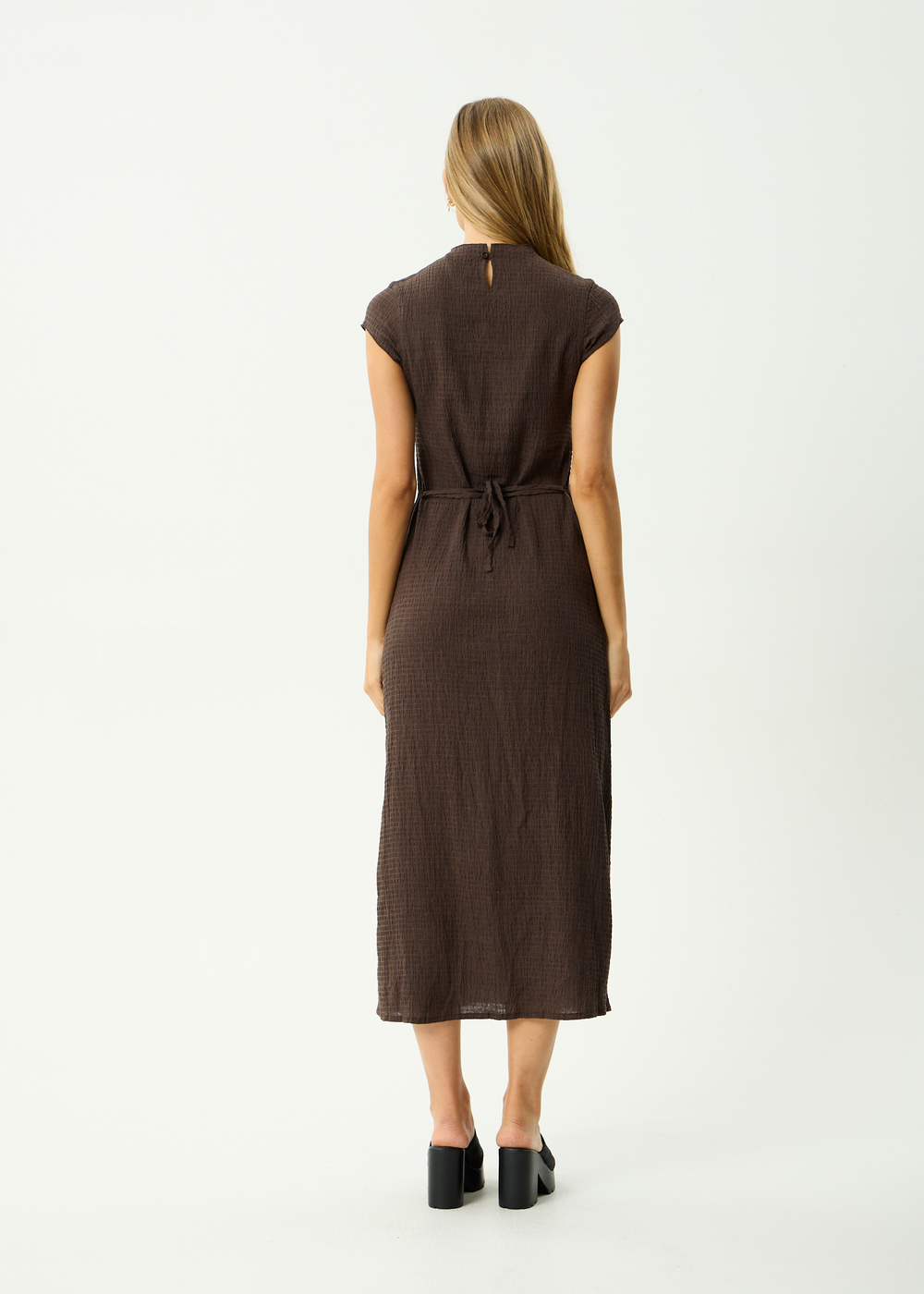Womens Seersucker Midi Dress Elodie - Coffee - AFENDS