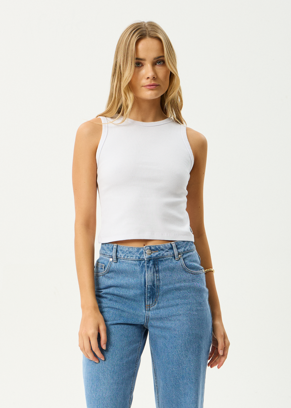 Womens Rib Singlet Charlie - White - AFENDS